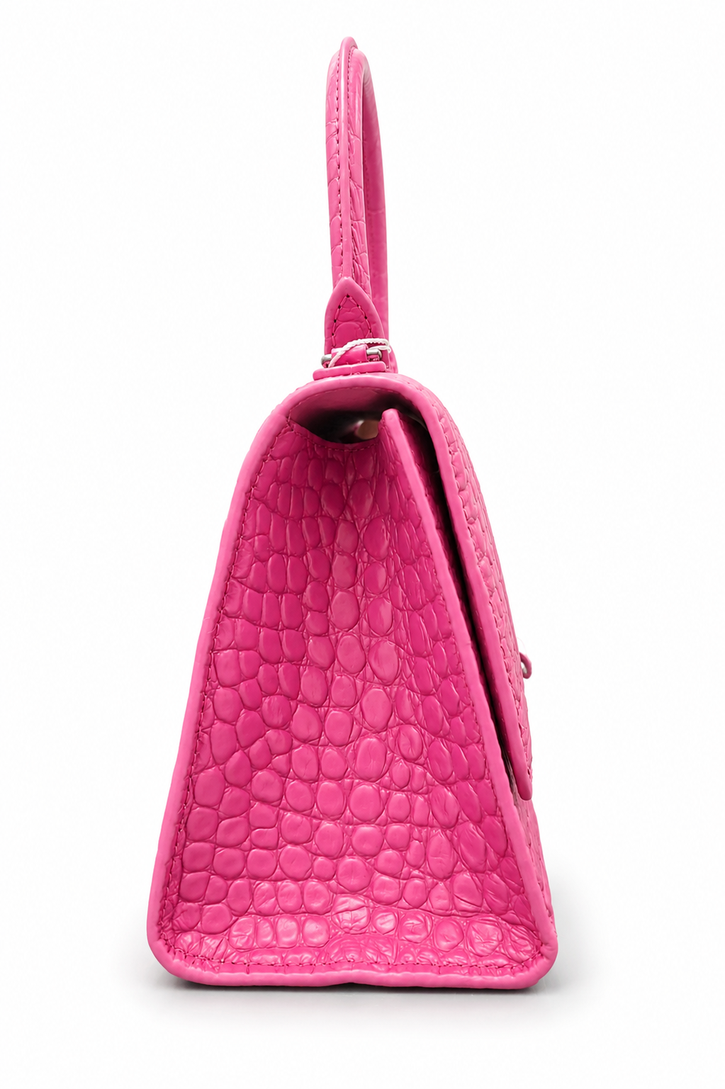 Balenciaga Hourglass Pink Crocodile-Embossed Top Handle Bag